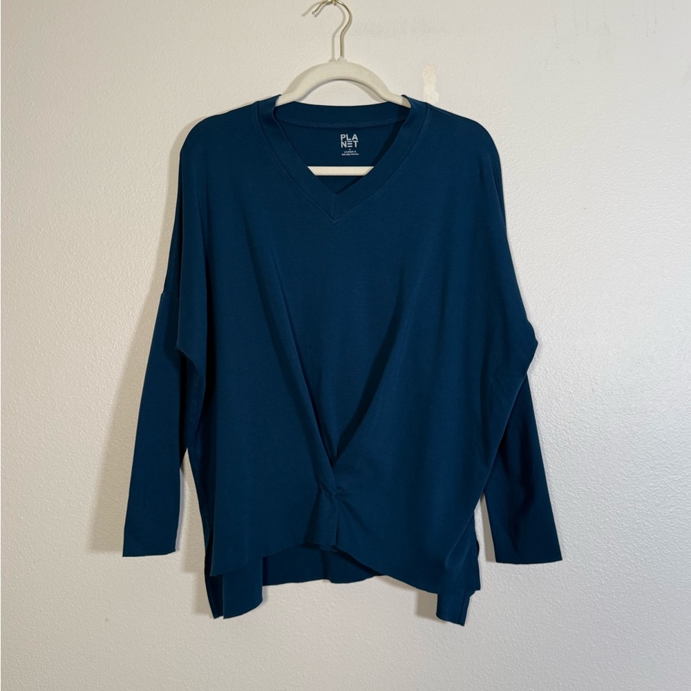 Planet by Lauren G Pina cotton teal blue top Women’s one size